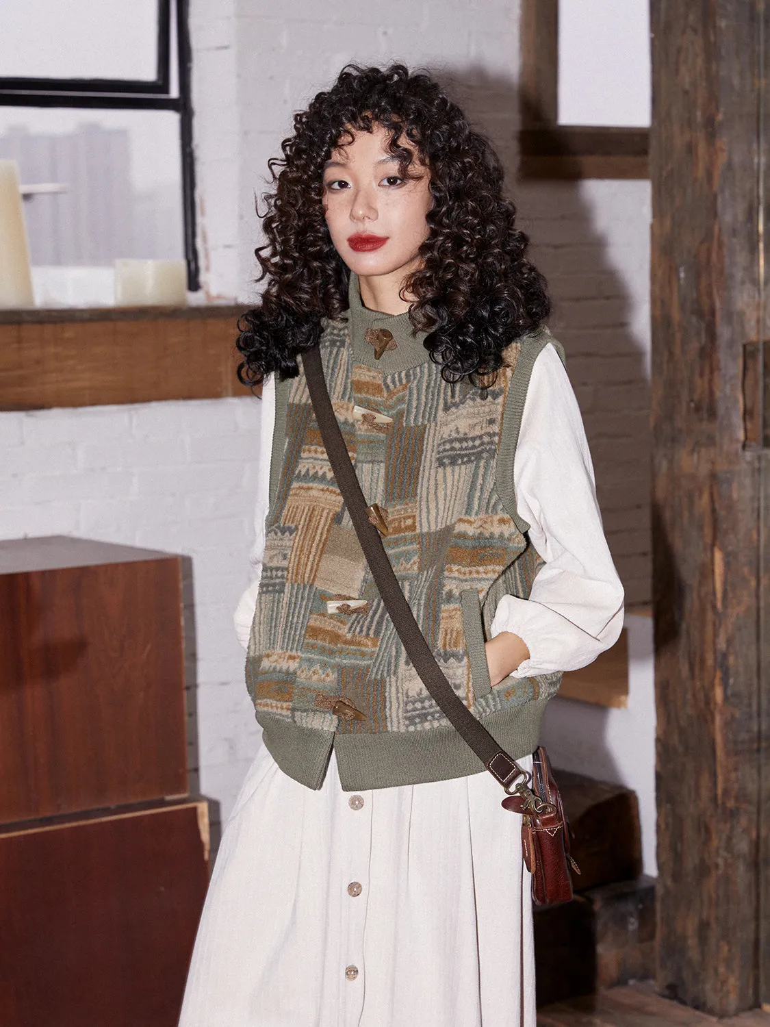 Knit Retro Patchwork Ovresize Vest