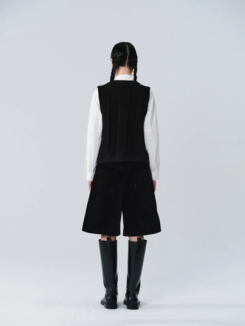 Knit Speckled Asymmetry Retro Vest&Long-Skirt