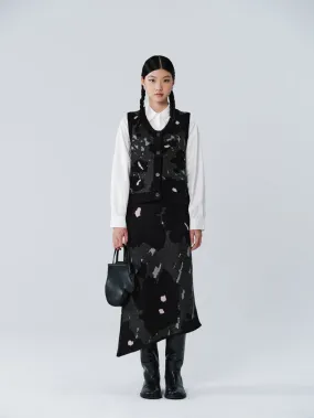 Knit Speckled Asymmetry Retro Vest&Long-Skirt