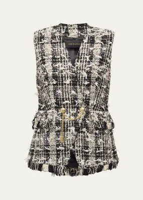 Kobi Halperin Danni Chain-Embellished Frayed Tweed Vest