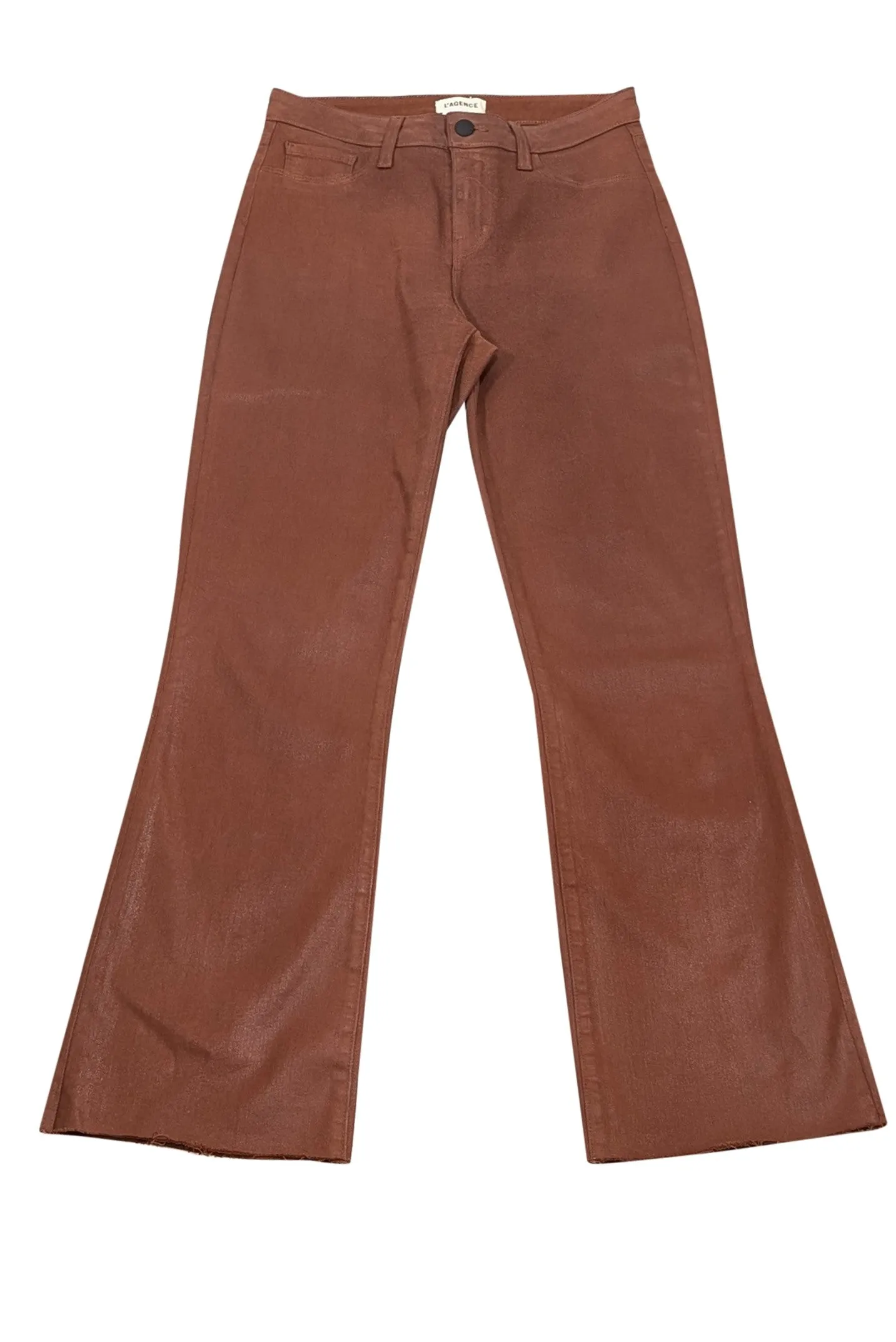 L'Agence - Earthy Brown Coated Crop Flare Jeans Sz 2