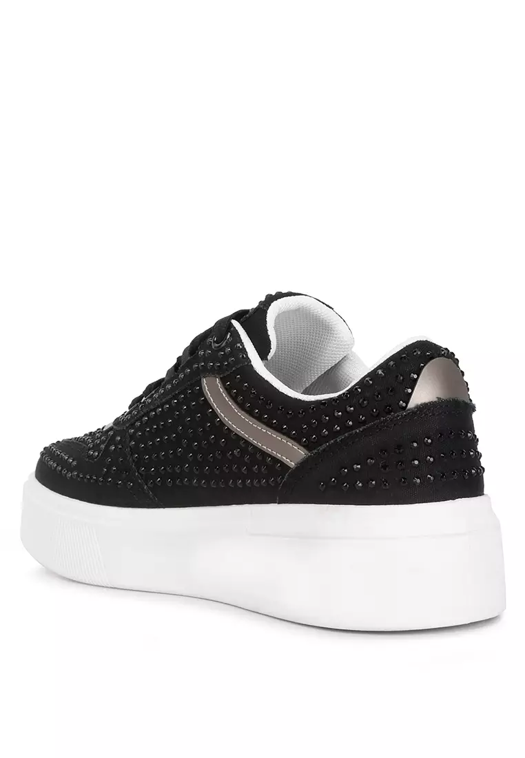 London Rag Black Rhinestones Embellished Chunky Sole Sneakers