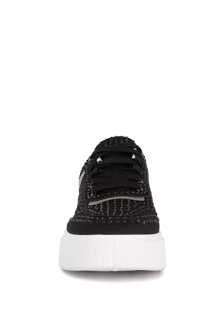 London Rag Black Rhinestones Embellished Chunky Sole Sneakers