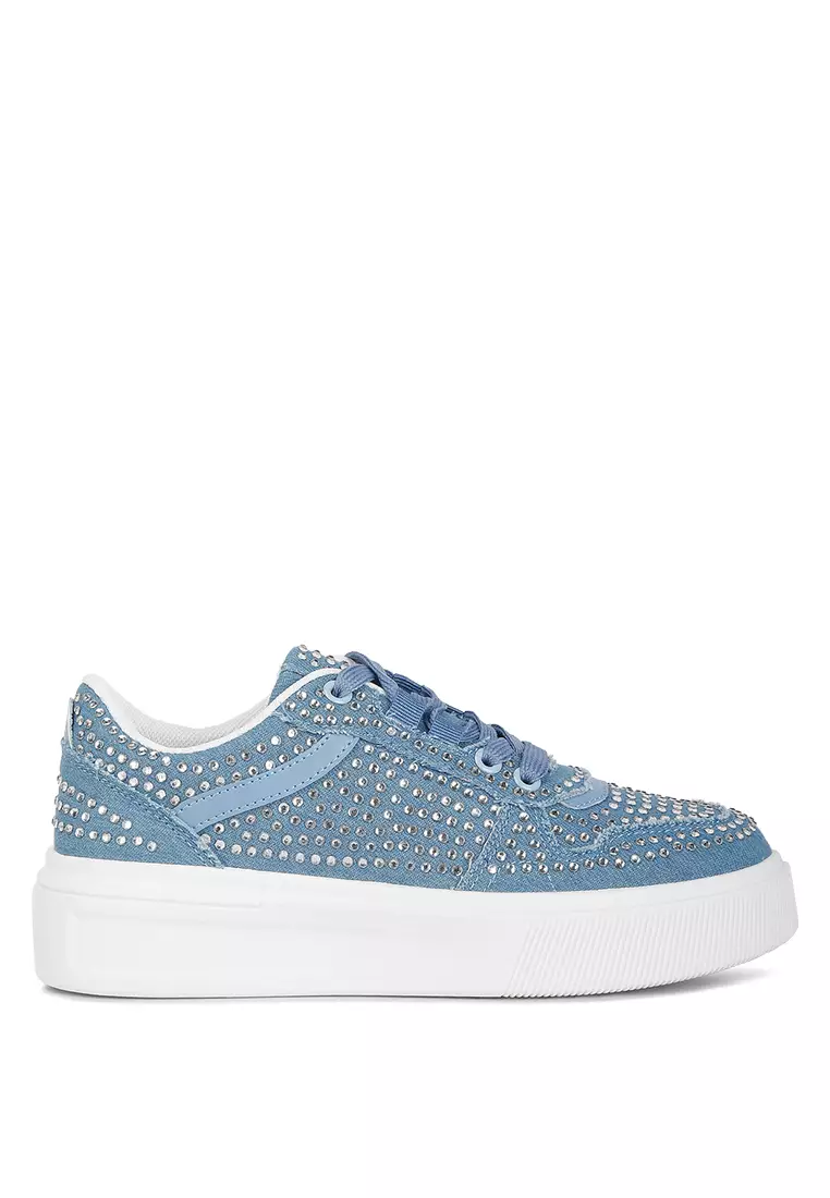 London Rag Denim Rhinestones Embellished Chunky Sole Sneakers