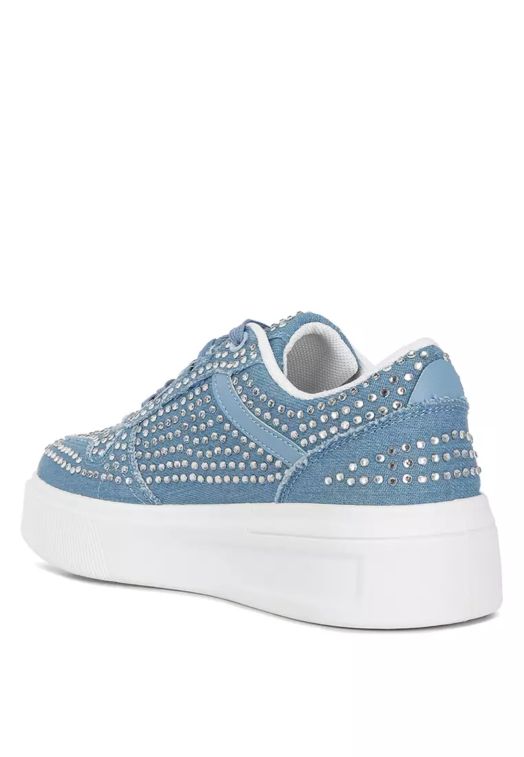 London Rag Denim Rhinestones Embellished Chunky Sole Sneakers