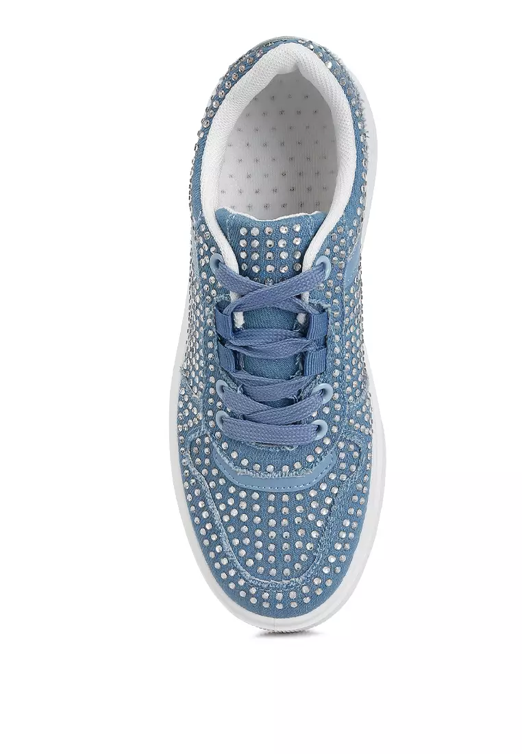 London Rag Denim Rhinestones Embellished Chunky Sole Sneakers