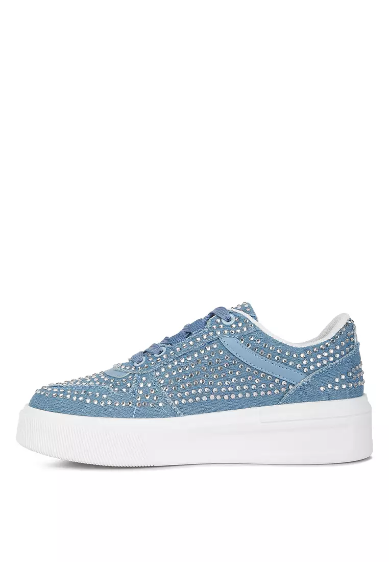 London Rag Denim Rhinestones Embellished Chunky Sole Sneakers