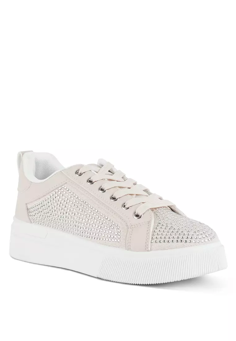 London Rag Off-White Rhinestones Embellished Chunky Sneakers