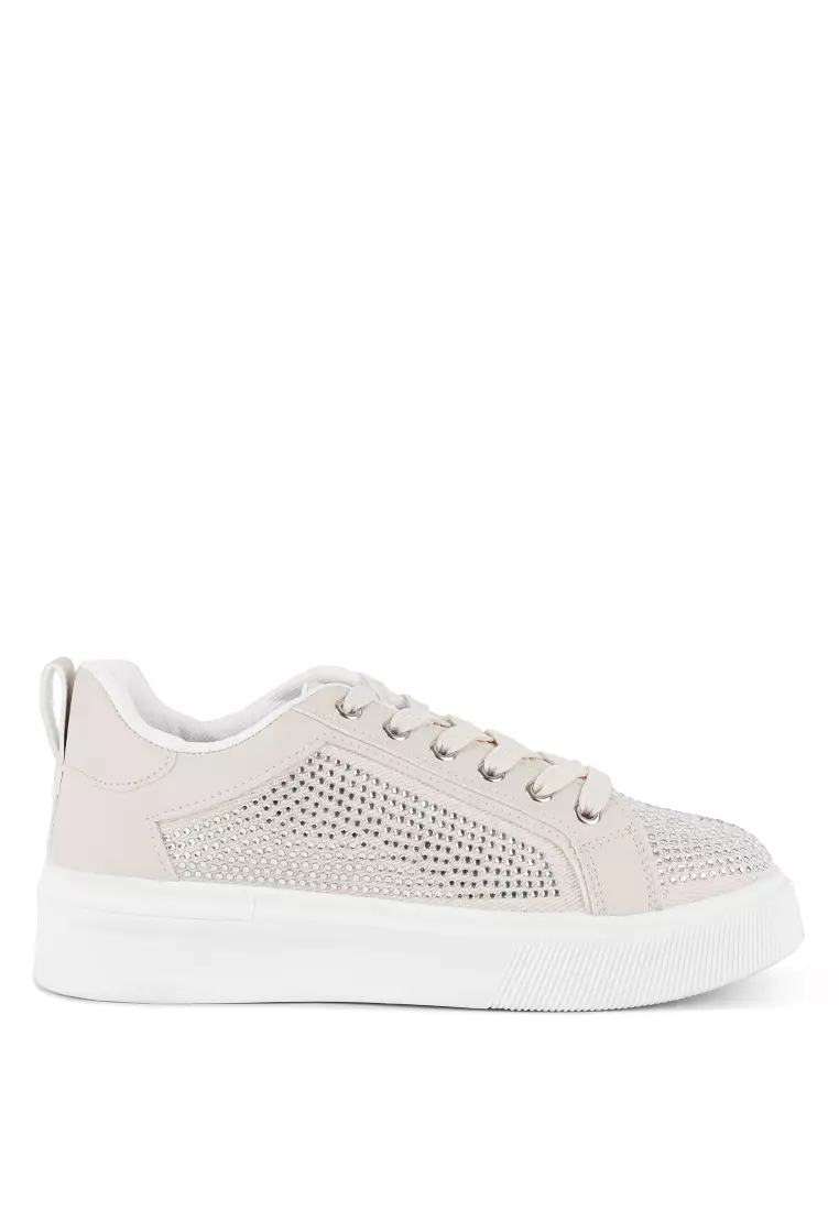 London Rag Off-White Rhinestones Embellished Chunky Sneakers