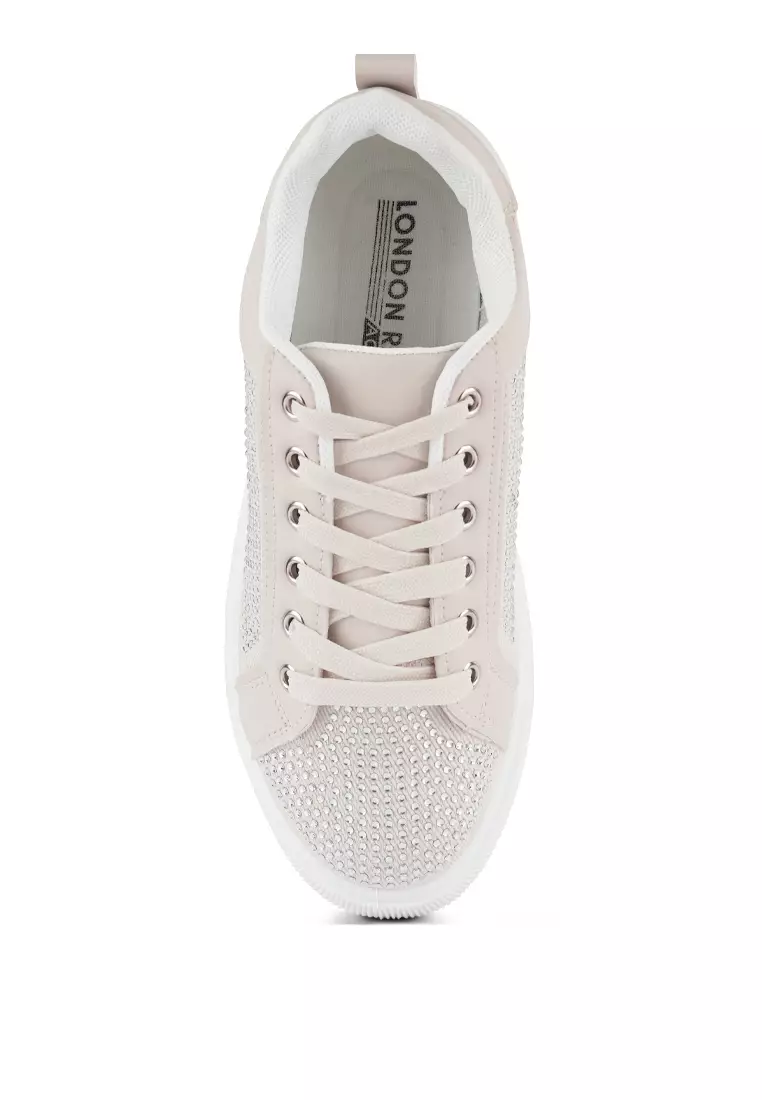 London Rag Off-White Rhinestones Embellished Chunky Sneakers