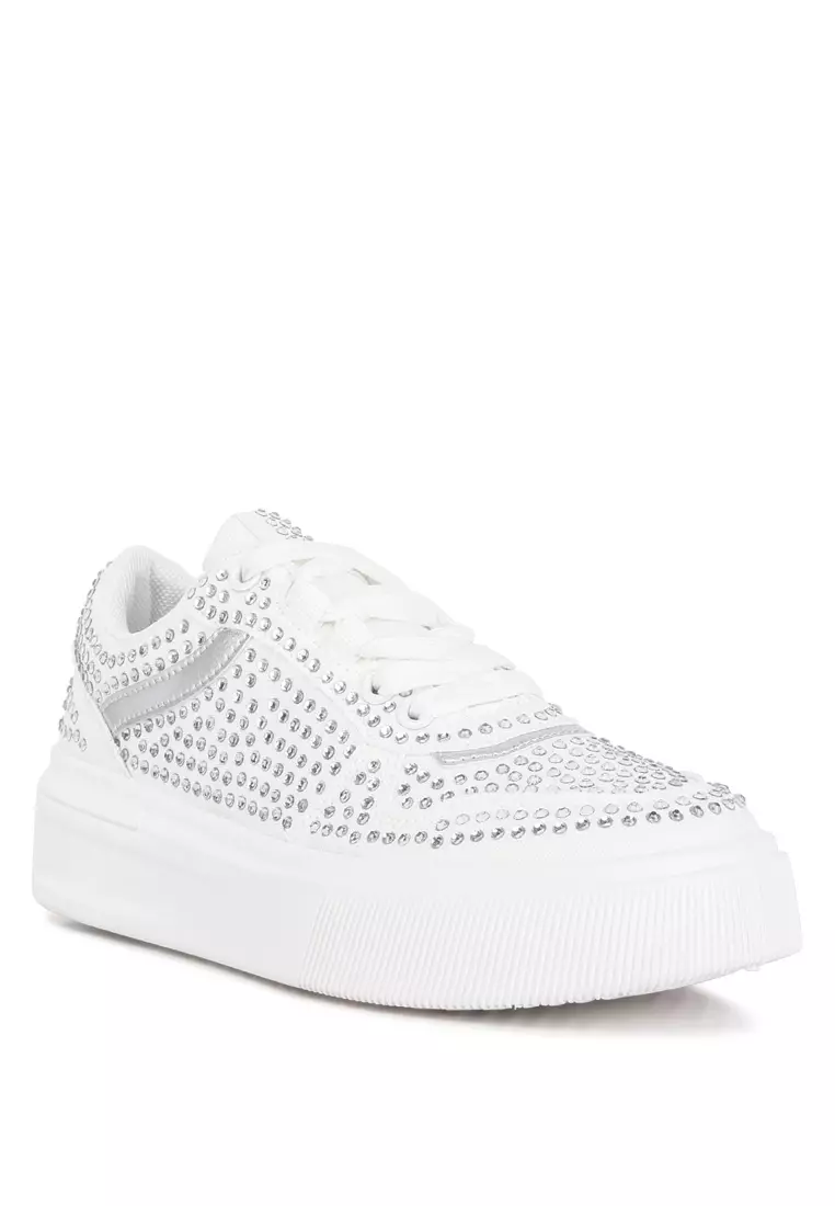 London Rag White Rhinestones Embellished Chunky Sole Sneakers