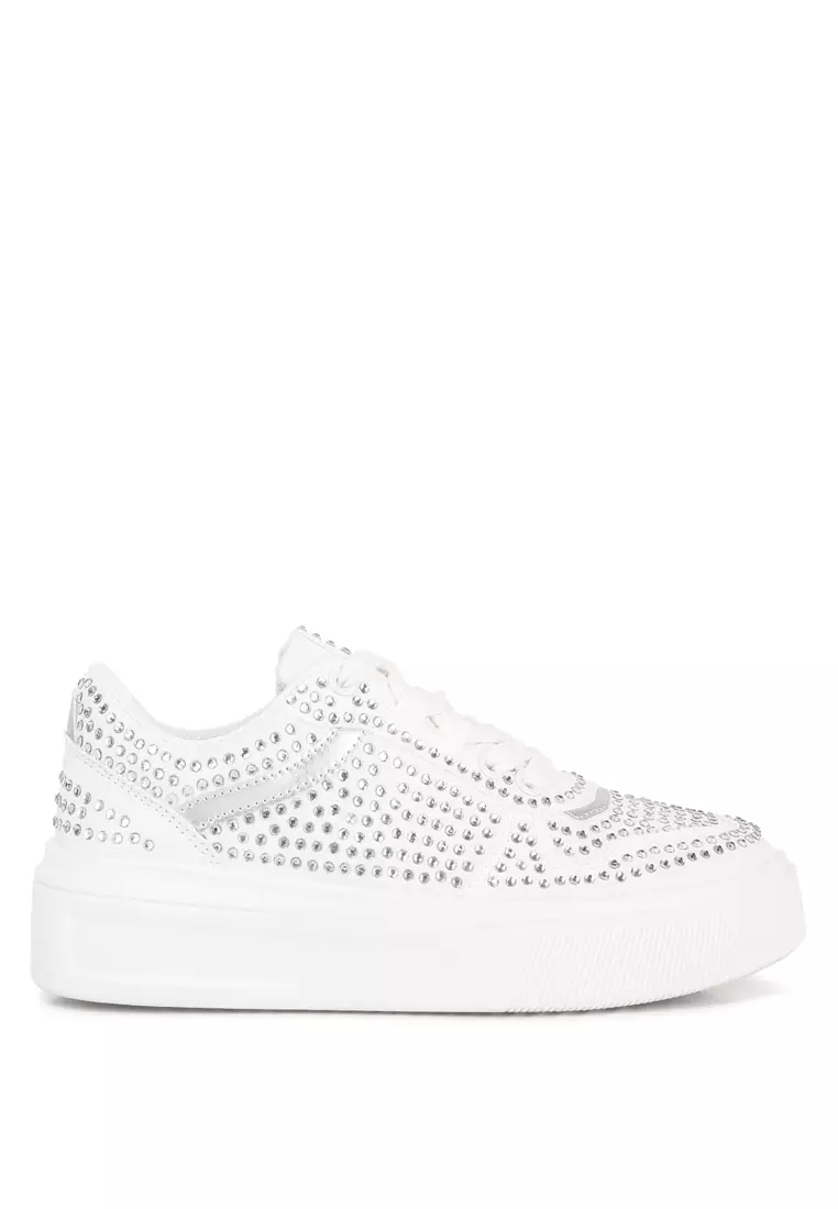 London Rag White Rhinestones Embellished Chunky Sole Sneakers