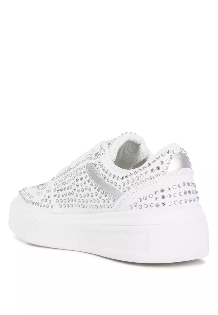 London Rag White Rhinestones Embellished Chunky Sole Sneakers