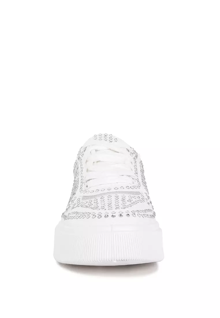 London Rag White Rhinestones Embellished Chunky Sole Sneakers