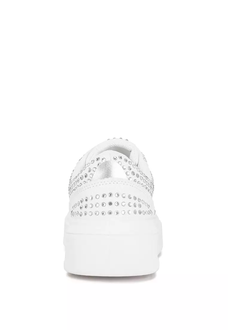 London Rag White Rhinestones Embellished Chunky Sole Sneakers