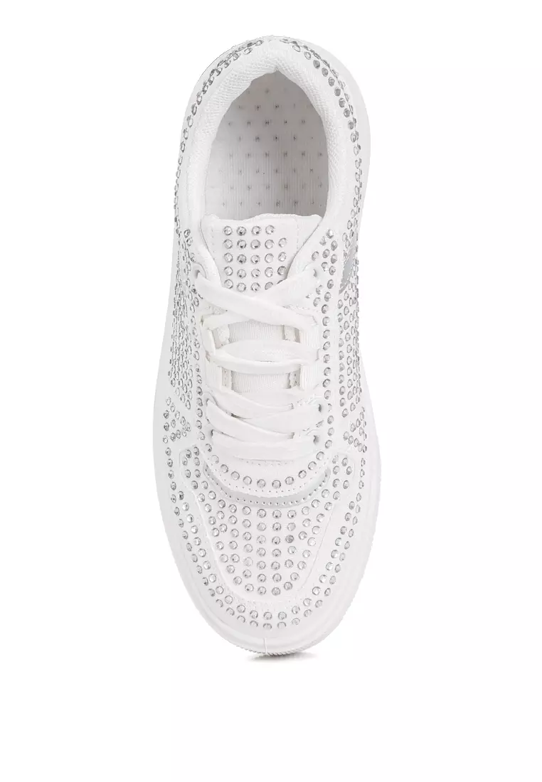 London Rag White Rhinestones Embellished Chunky Sole Sneakers