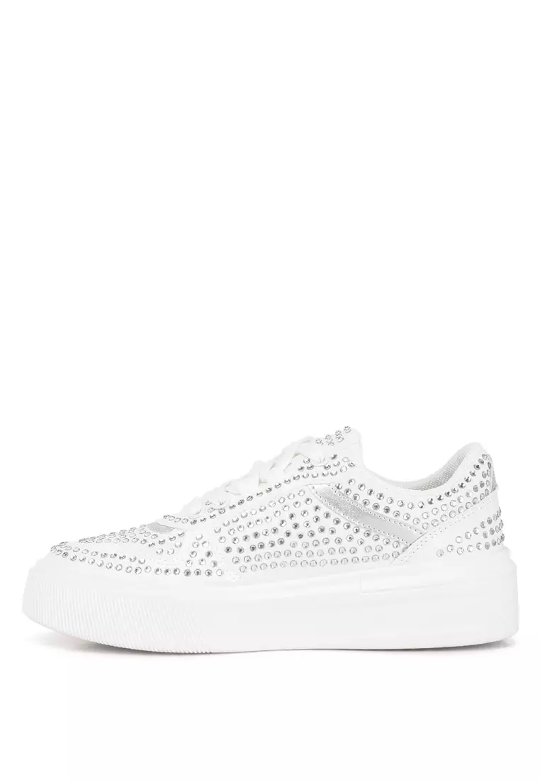 London Rag White Rhinestones Embellished Chunky Sole Sneakers