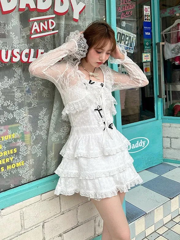 Long-sleeved Lace Sequined Short Cardigan