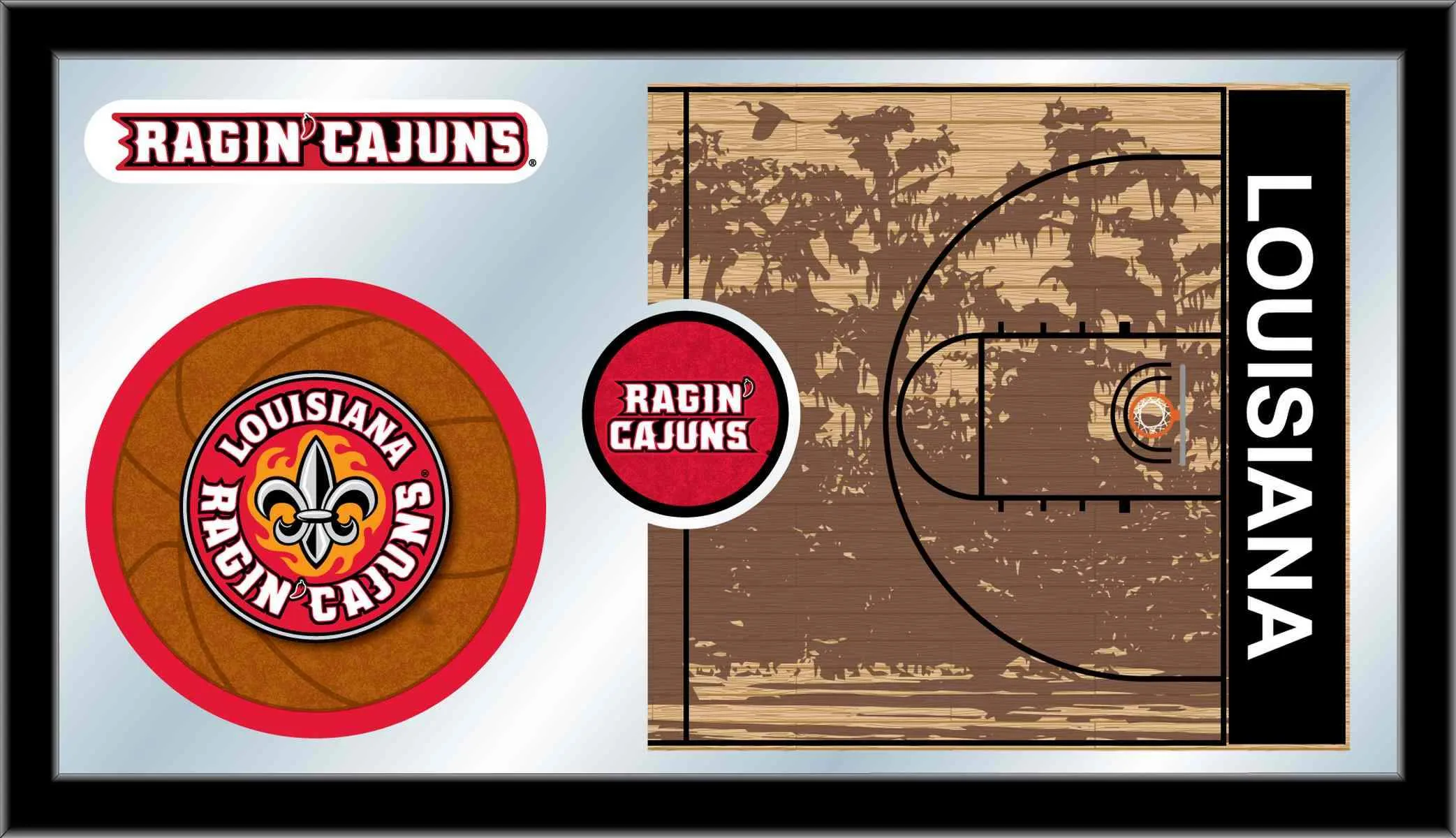 Louisiana-Lafeyette Ragin Cajuns HBS Basketball Glass Wall Mirror (26x15)