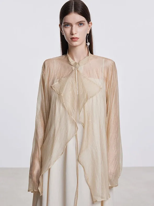 Mao Collar Sunscreen Sheer Shirt Cardigan