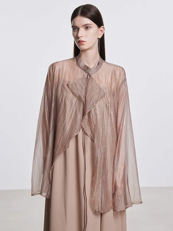 Mao Collar Sunscreen Sheer Shirt Cardigan