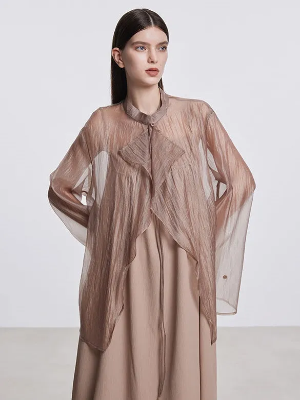 Mao Collar Sunscreen Sheer Shirt Cardigan