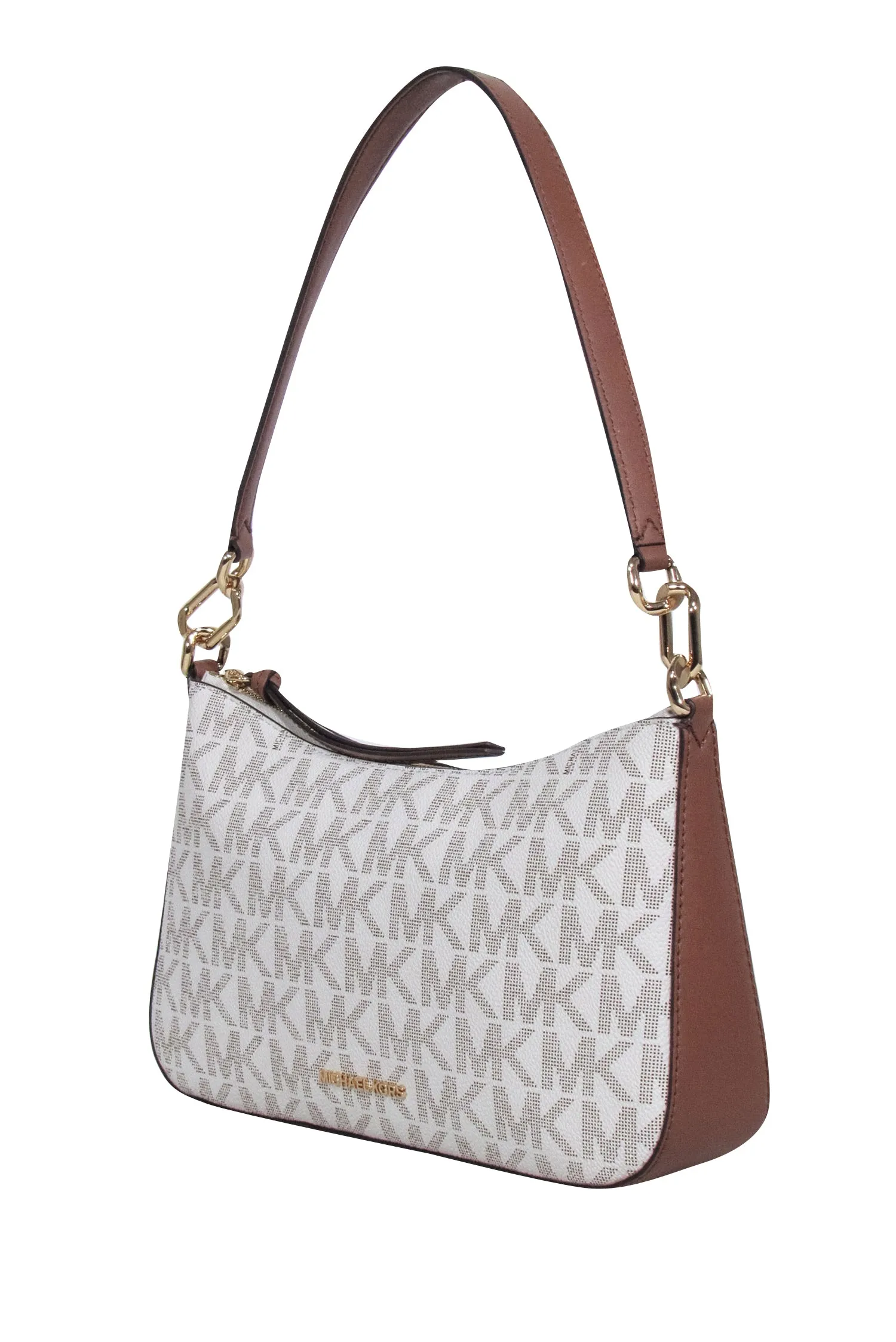 Michael Kors - White & Tan Monogram Coated Canvas Shoulder Bag