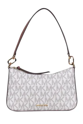 Michael Kors - White & Tan Monogram Coated Canvas Shoulder Bag