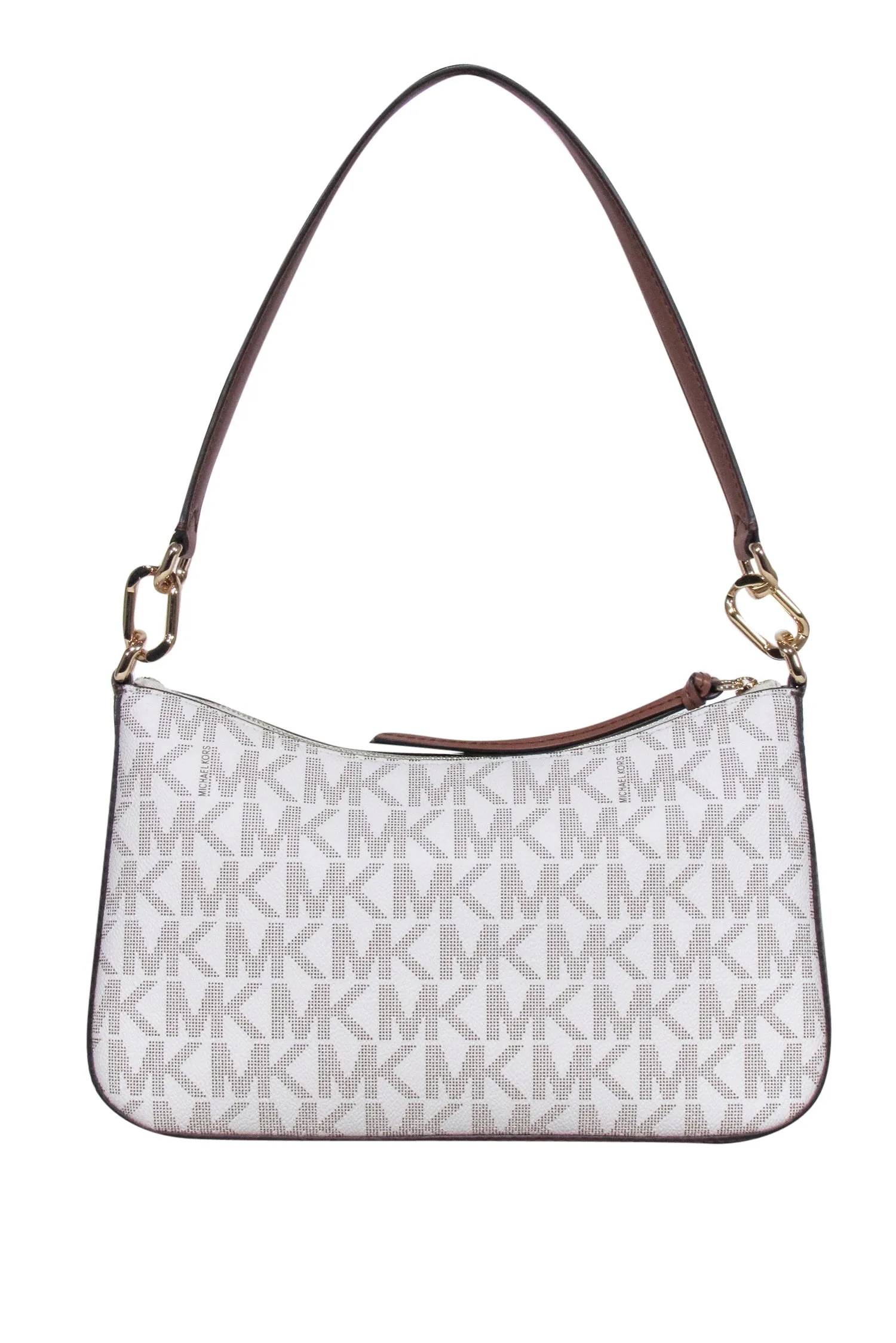 Michael Kors - White & Tan Monogram Coated Canvas Shoulder Bag