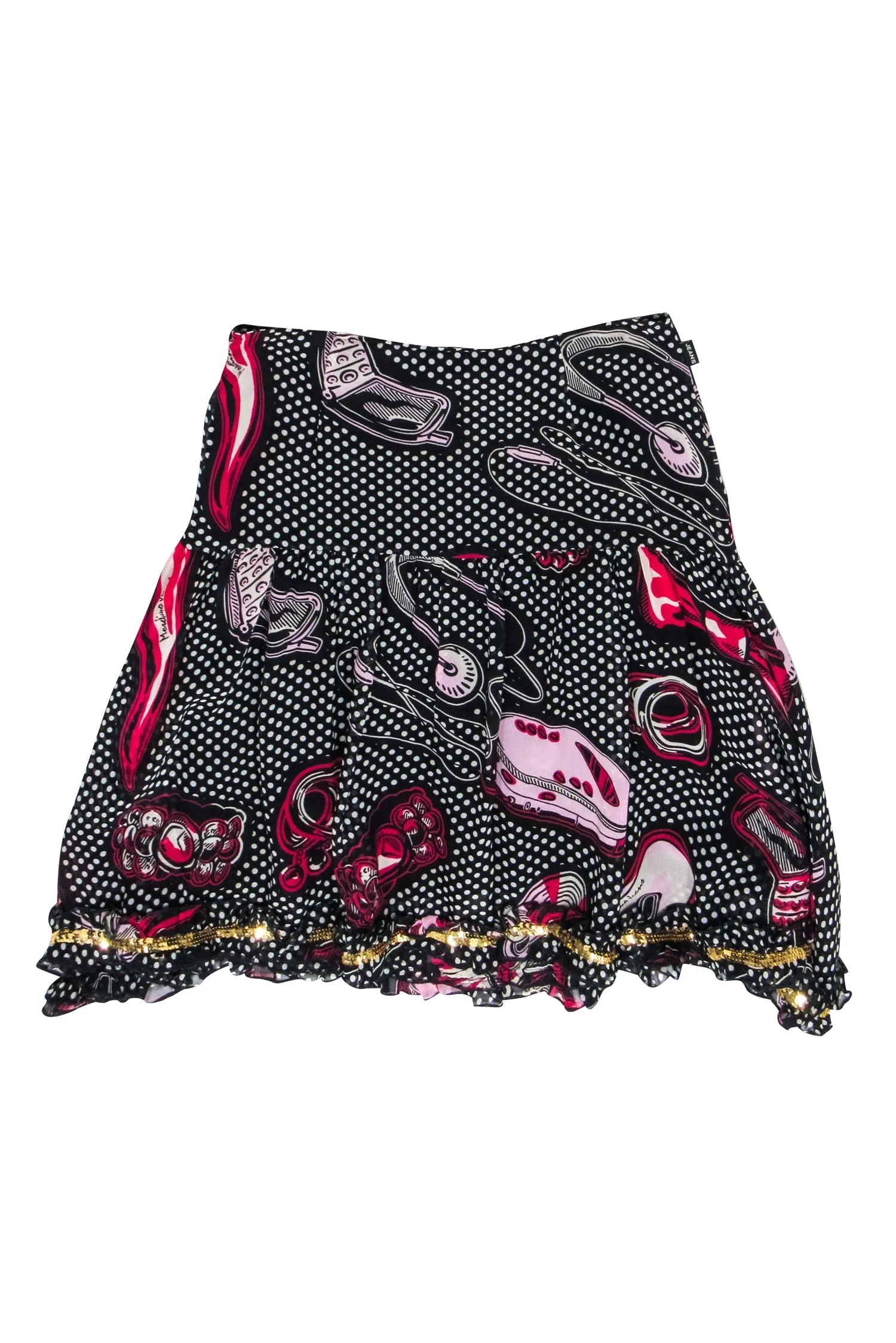 Moschino Jeans - Black. White, & Pink Retro Feminine Print Silk Skirt Sz 8