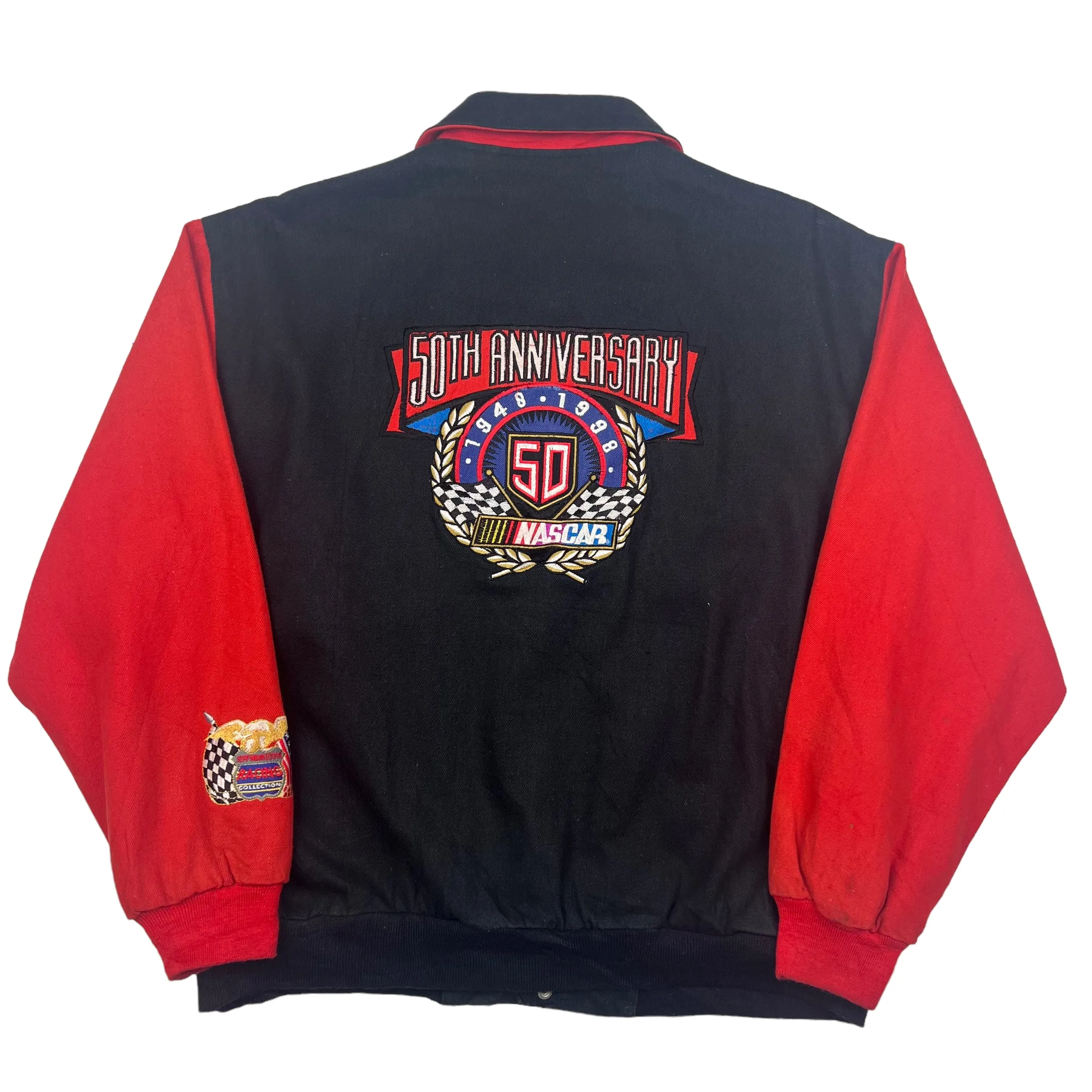 NASCAR Jeff Hamilton 50th Anniversary Black Red Racing Varsity Jacket