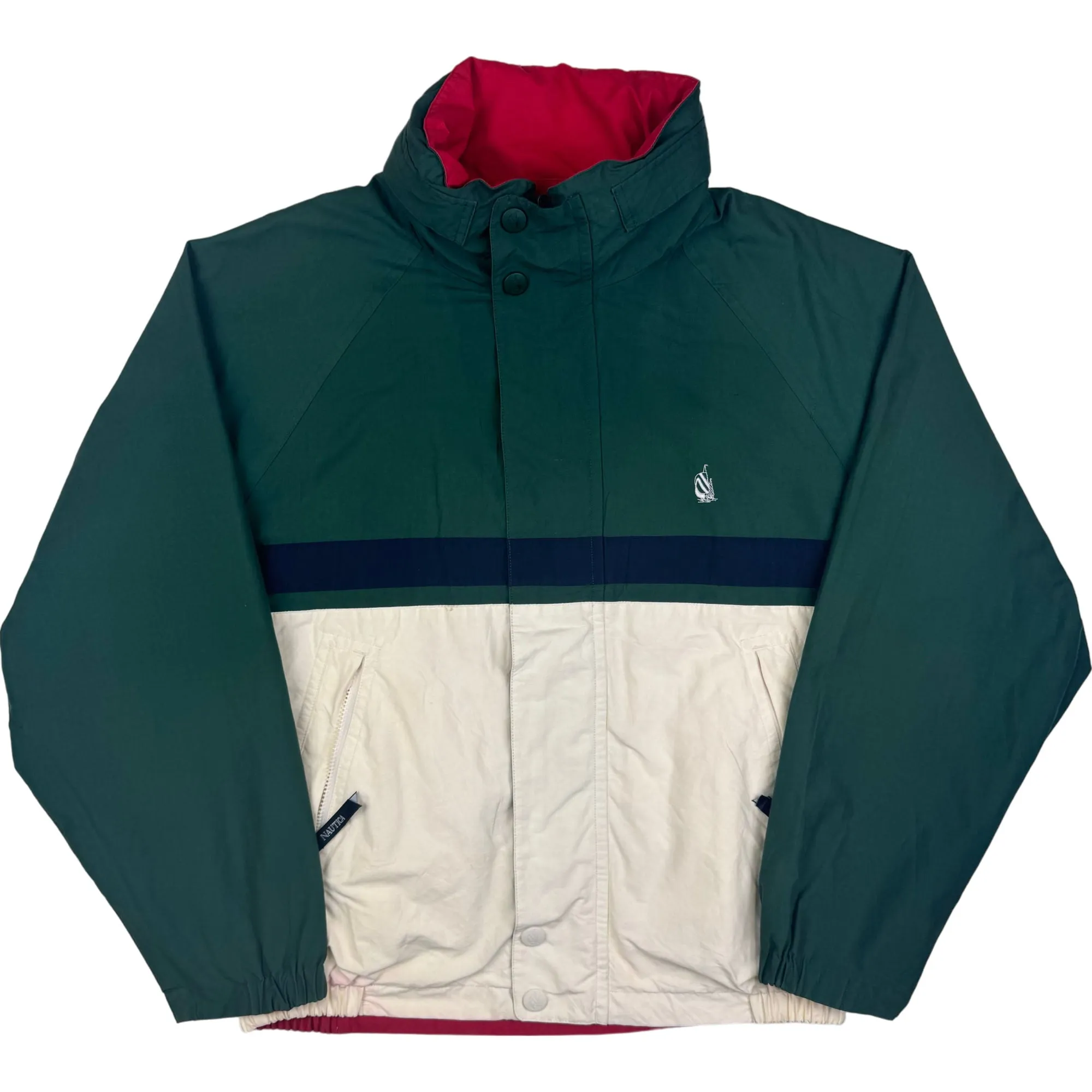 Nautica 90's Reversible Sailing Pullover Jacket Large Red Green