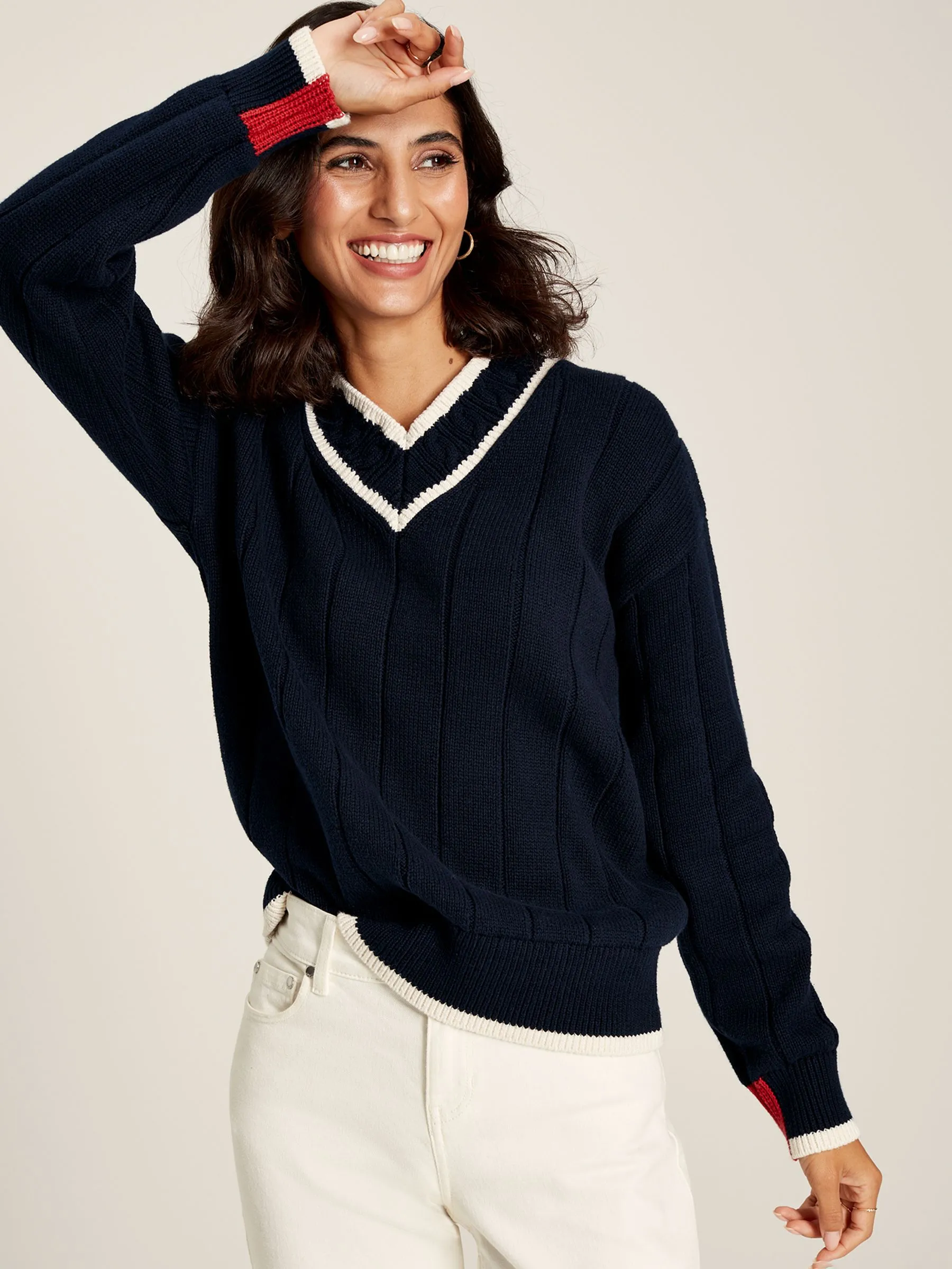 Navy Blue V-Neck Cricket Jumper