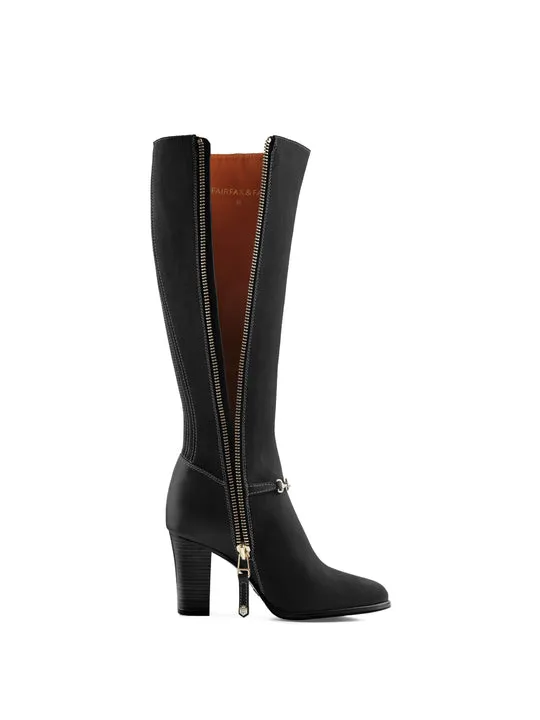 Octavia black Heeled Knee-high Boots        - Sporting Fit