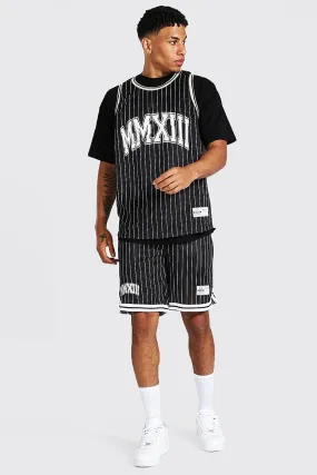 Oversize Stripe 3 Piece Airtex Basketball Set | boohooMAN UK