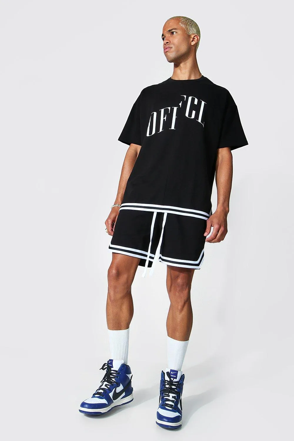 Oversized Offcl T-Shirt And Basketball Short | boohooMAN UK