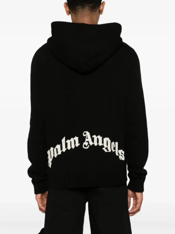 Palm Angels Curved Logo Zip Up Hoodie | Luxury and style at your fingertips