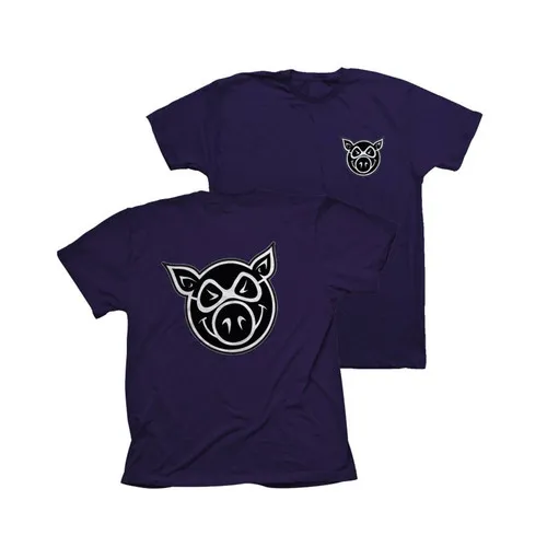 Pig Skateboard T-Shirt Pig Head Purple