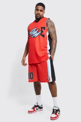 Plus Mesh Graphic Basketball T-shirt Set | boohooMAN UK