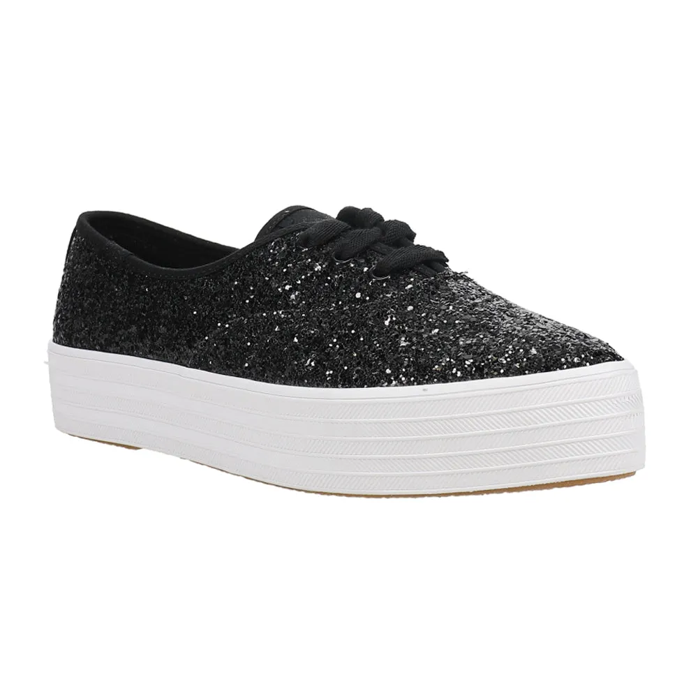 Point Glitter Lace Up Platform Sneakers