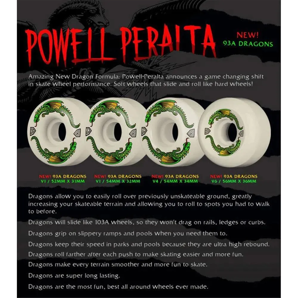 Powell Dragon Formula 93A Skateboard Wheels Off White Dragons 53mm x 33mm