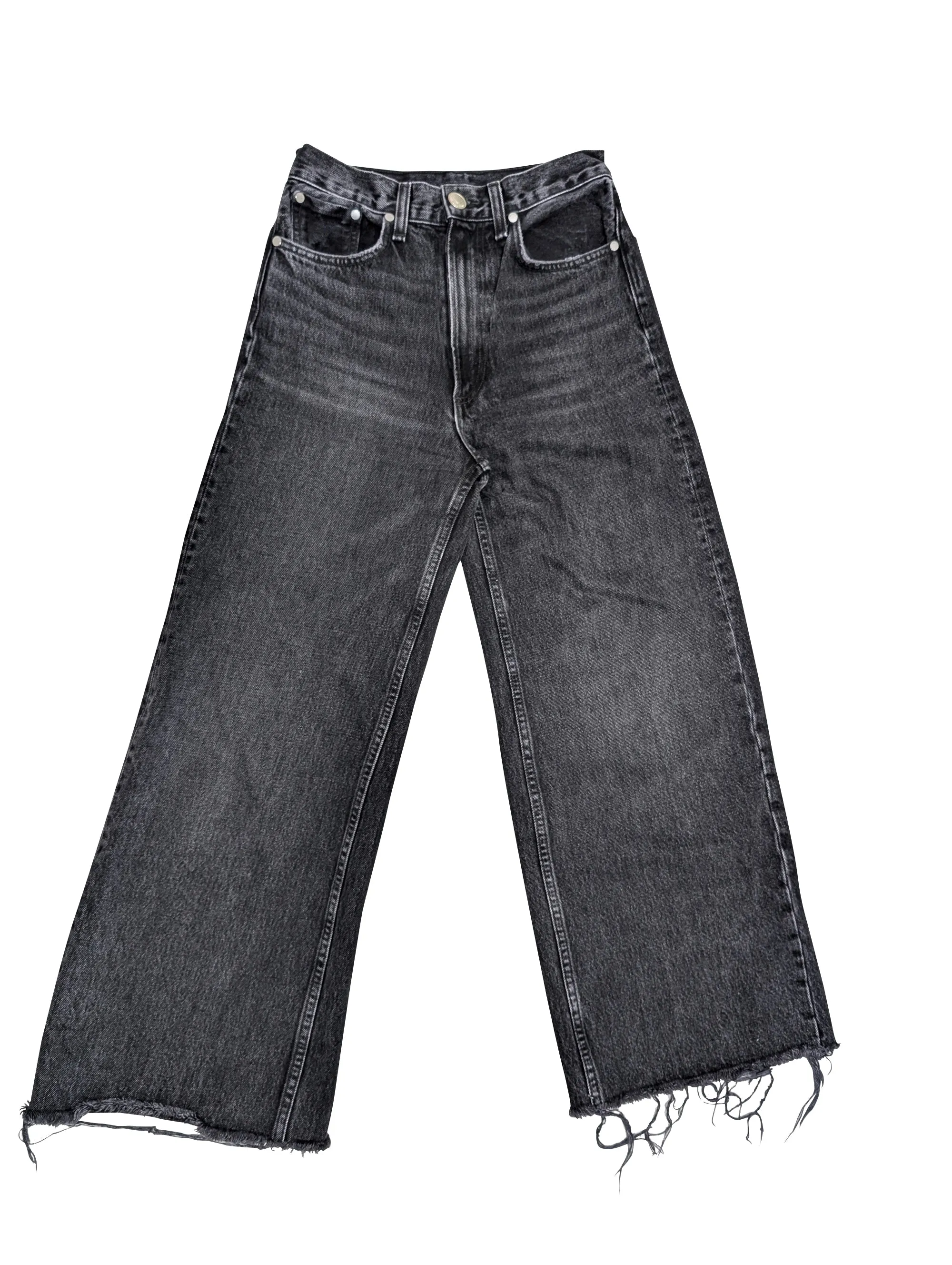 Rag & Bone - Washed Black Wide-Leg Jeans w/ Frayed Hem Sz 00