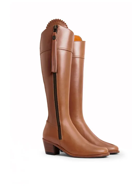 Regina tan leather Heeled Knee-high Boots        - Sporting Fit