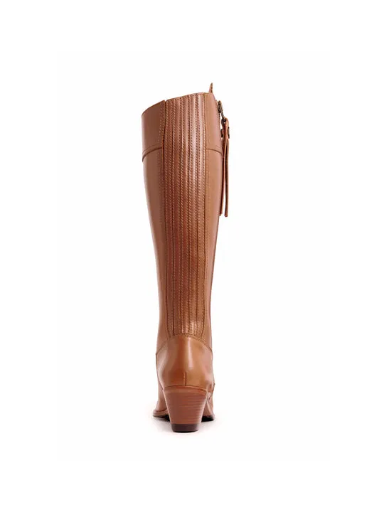 Regina tan leather Heeled Knee-high Boots        - Sporting Fit