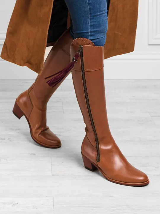 Regina tan leather Heeled Knee-high Boots        - Sporting Fit