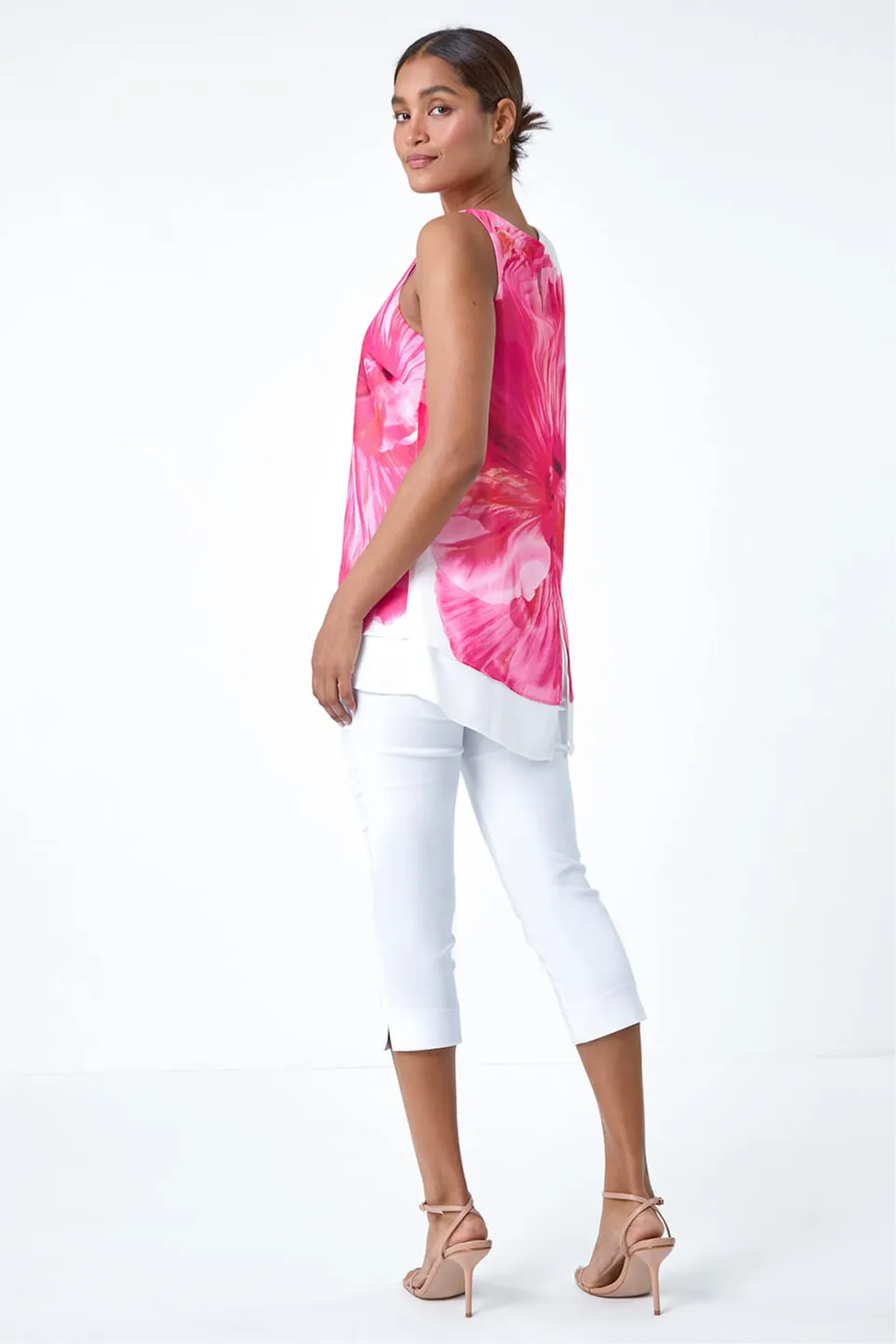 Roman Cerise Floral Print Double Layer Vest Top