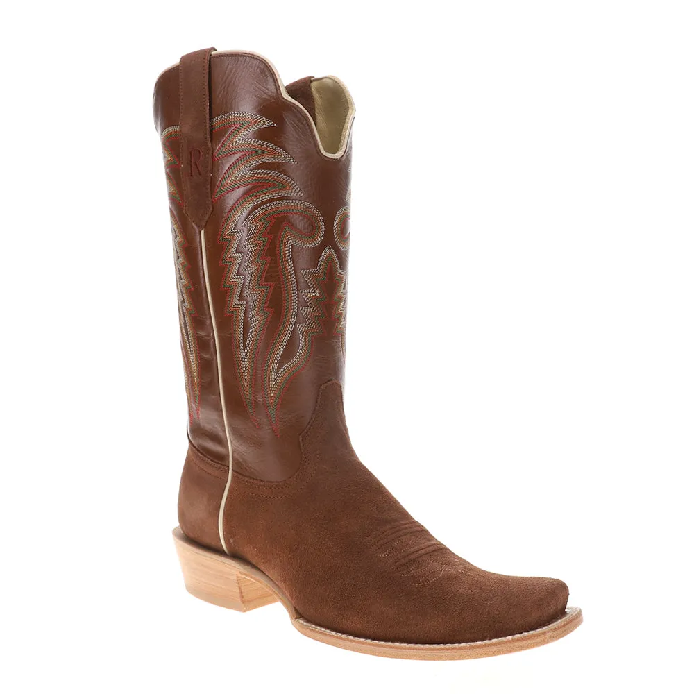 Roughout Narrow Embroidered Square Toe Cowboy Boots