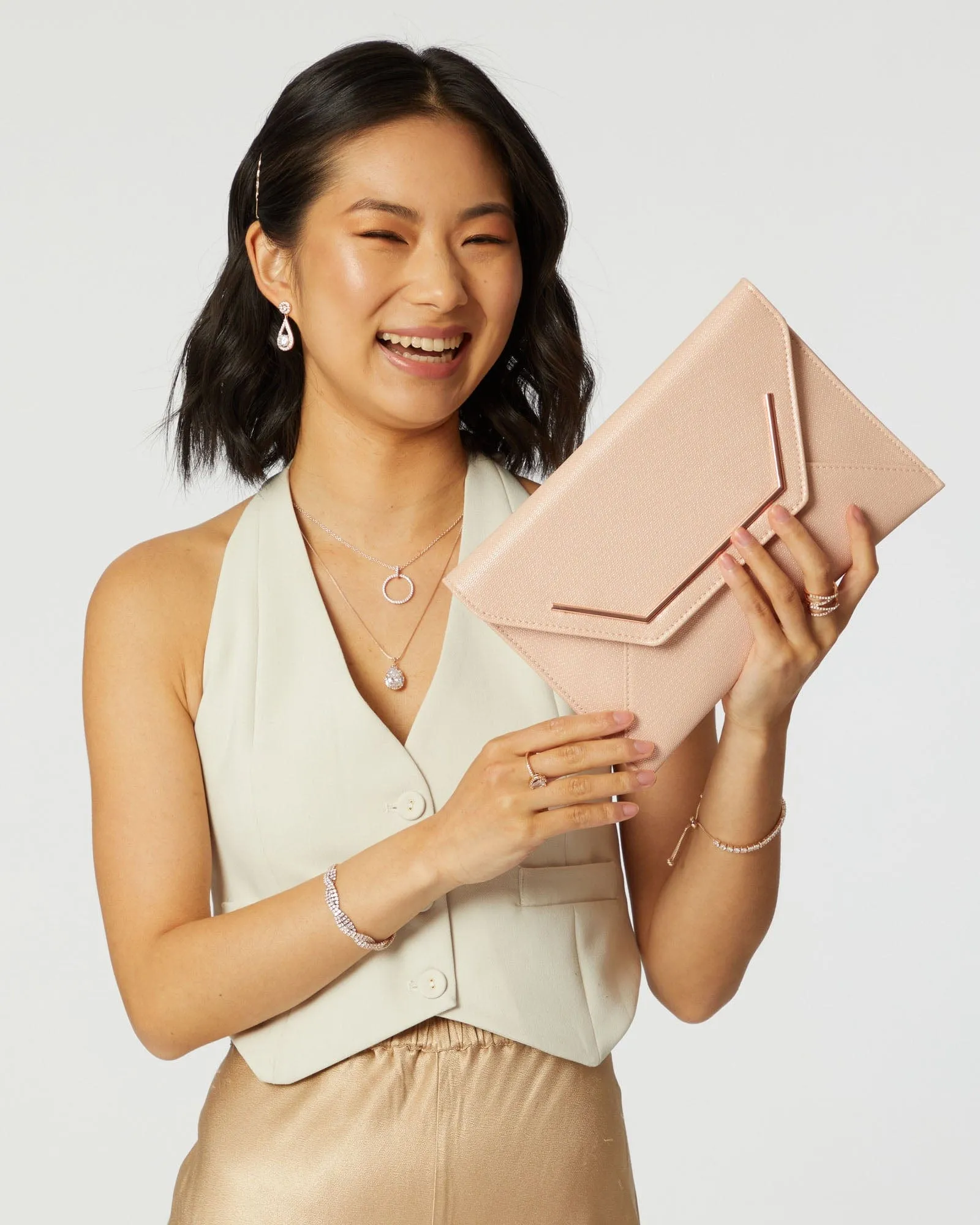 Samantha Square Rose Gold Clutch Bag