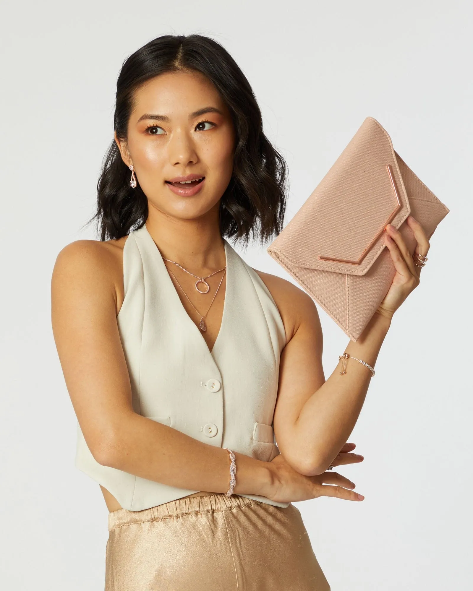 Samantha Square Rose Gold Clutch Bag