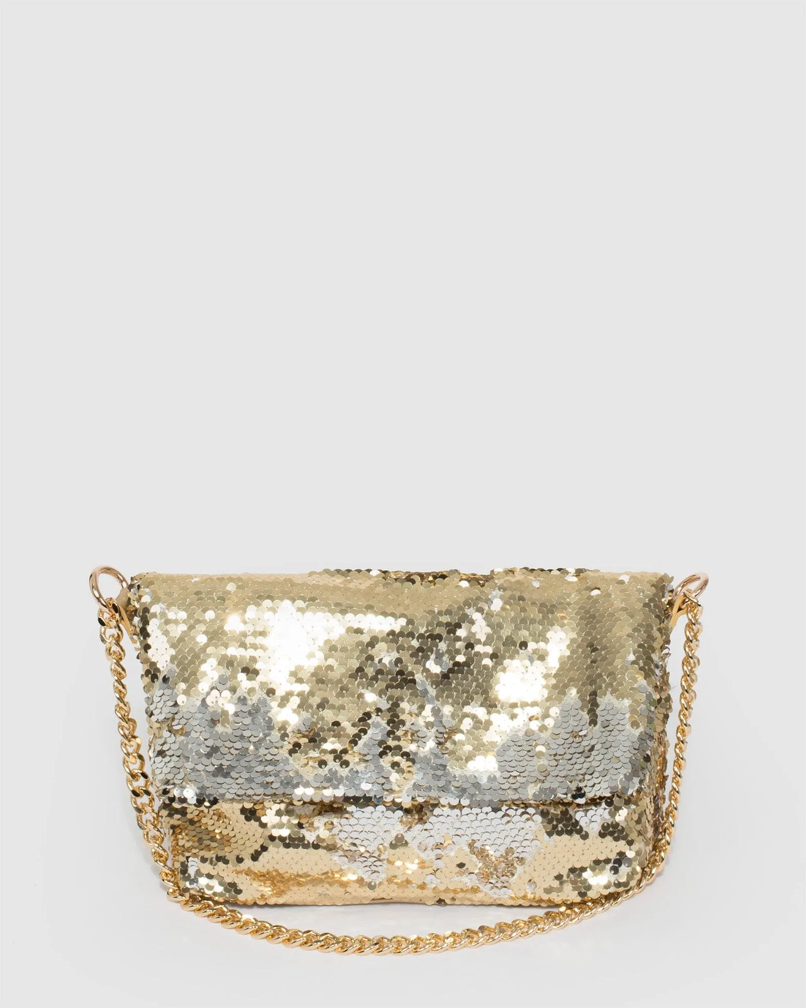 Sequin Foldover Gold Clutch Bag